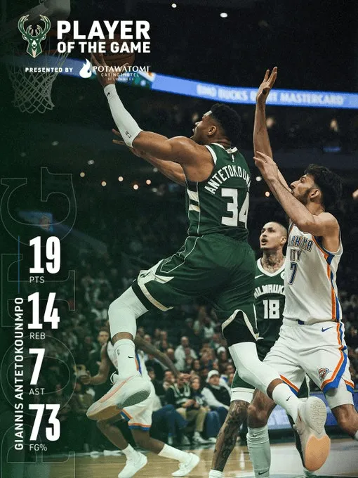 开云体育-雄鹿发布字母哥数据海报：全场19分14板7助，队内最佳球员！